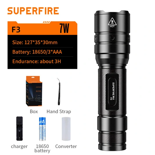 SUPERFIRE F3 530 Lumens Rechargeable Zoomable Tactique Lampe de Poche