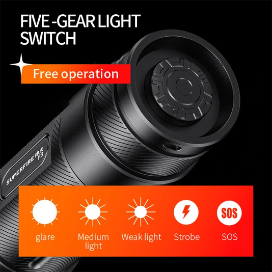 SUPERFIRE F3 530 Lumens Rechargeable Zoomable Tactique Lampe de Poche