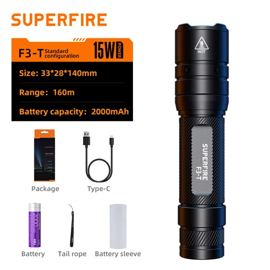 SUPERFIRE F3-T 600 Lumens Zoom Télescopique Lampe de Poche Tactique