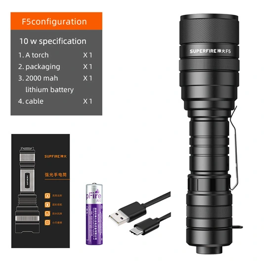 SUPERFIRE F5 1100 Lumens Zoomable Tactique Lampe de Poche