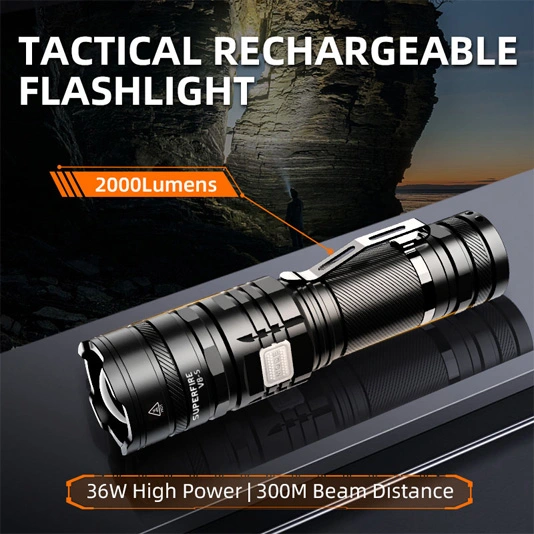 SUPERFIRE V8-S 2000 Lumens Tactique Lampe de Poche Rechargeable