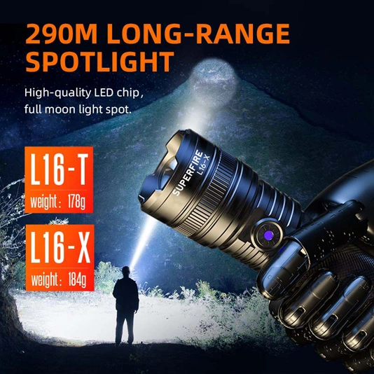 SUPERFIRE L16-T/L16-X rechargeable Télescopique Zoom Lampe de poche