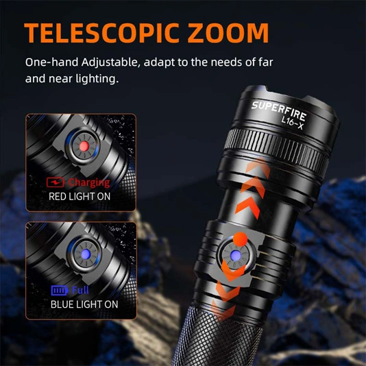 SUPERFIRE L16-T/L16-X rechargeable Télescopique Zoom Lampe de poche