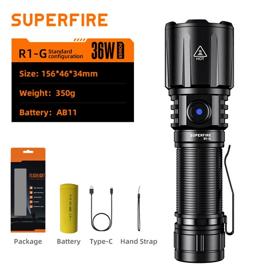 SUPERFIRE R1-G 2300 Lumens Zoomable Haute Puissance USB Types Rechargeable lampe de Poche