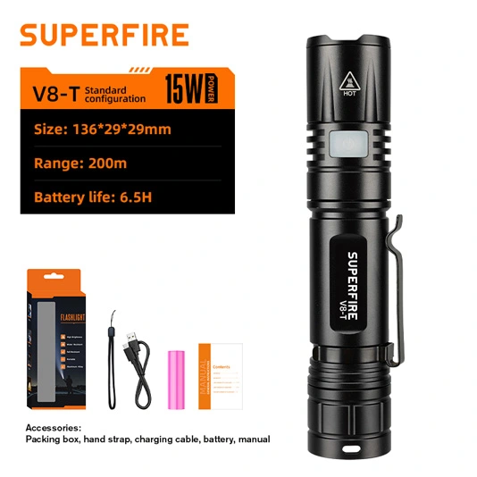 SUPERFIRE V8-T Poche Zoom Lampe de Poche SOS Torche Lumière