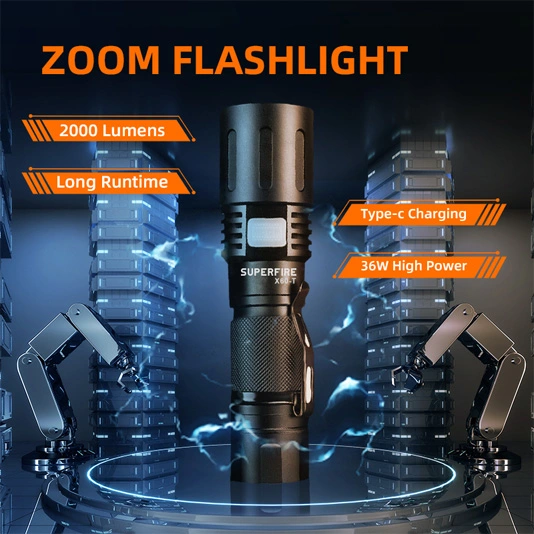 SUPERFIRE X60-T 2000 Lumens Zoomable LED lampe de Poche