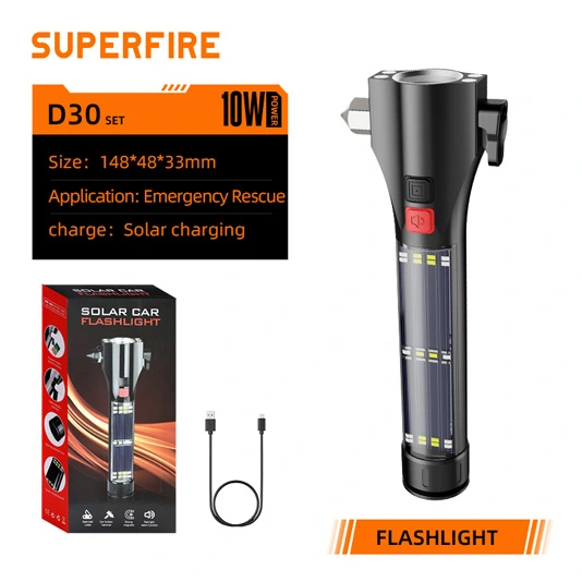 SUPERFIRE D30 lampes de poche multifonctions rechargeables solaires