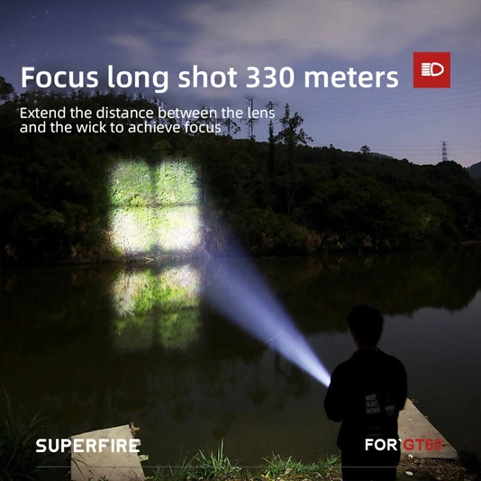 SUPERFIRE GT60 1680 Lumens Zoom Lampe de poche haute puissance