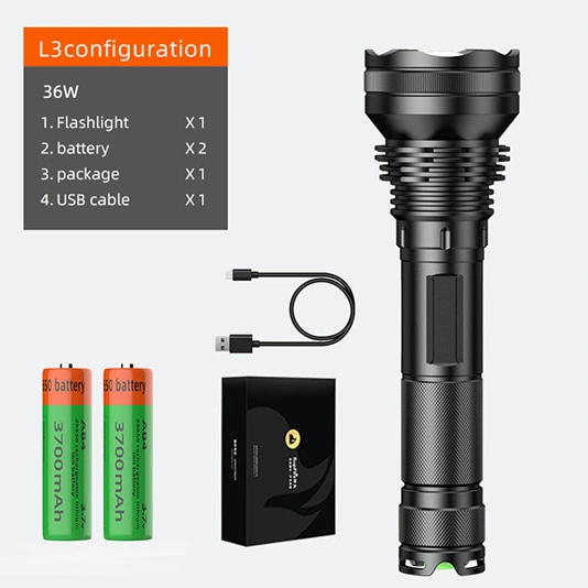 SUPERFIRE L3-P90 2700 Lumens 36W Zoomable LED lampe de poche rechargeable