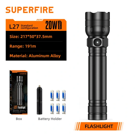 SUPERFIRE L27 Lampe de poche à cellule sèche super brillante rechargeable