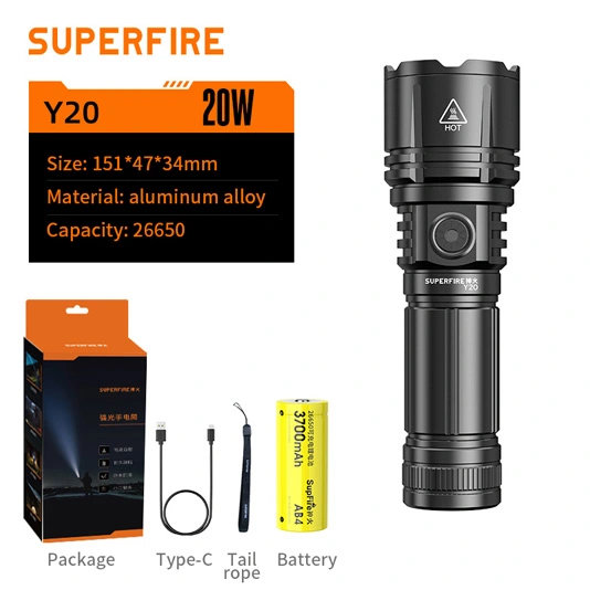 SUPERFIRE Y20 1200 Lumens haute puissance longue portée lampe de poche rechargeable