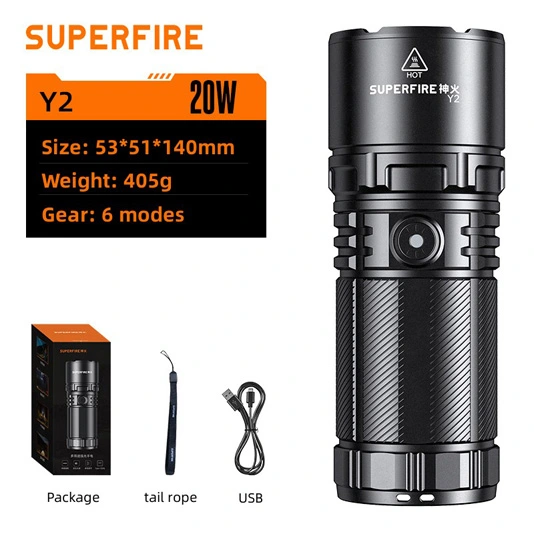 SUPERFIRE Y2 1355 Lumens haute puissance longue distance lampe de poche rechargeable