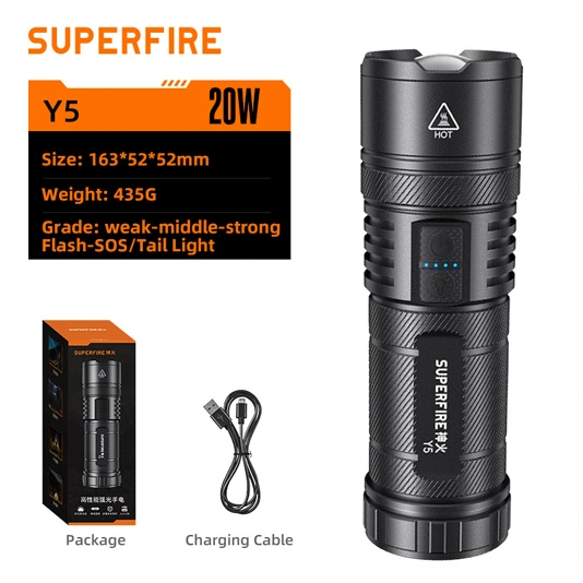 SUPERFIRE Y5 1200 Lumens 20W lampe de poche rechargeable avec banque de puissance