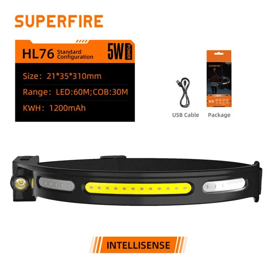 SUPERFIRE HL76 Lampe frontale à LED rechargeable