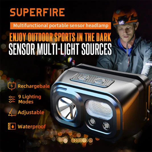 SUPERFIRE HL23/HL23-A/HL23-S USB Rechargeable LED Capteur Lampe frontale