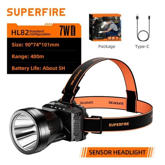 SUPERFIRE HL82 Capteur De Mouvement Phare Rechargeable