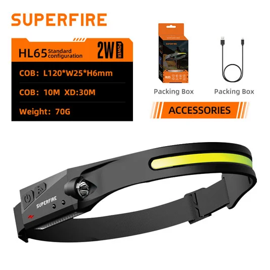 SUPERFIRE HL65 Série Lampe frontale rechargeable avec capteur de mouvement