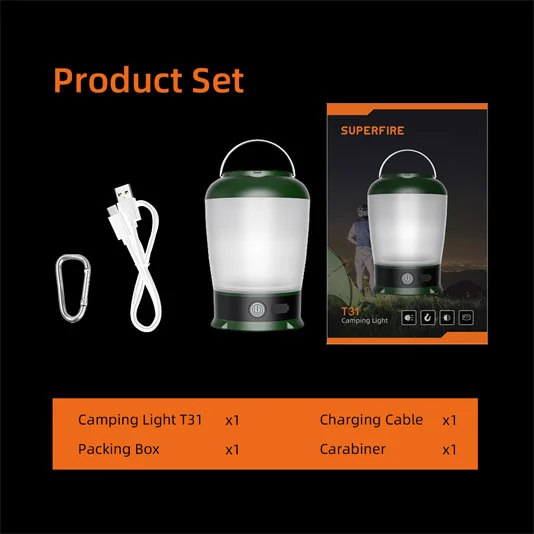 SUPERFIRE T31 18650 USB LED camping lumière