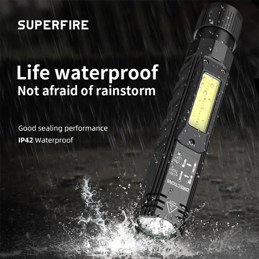SUPERFIRE G19 Lumière de travail rechargeable multifonctionnelle COB avec base magnétique