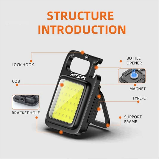 SUPERFIRE MX16 COB Porte-clés lumière de travail