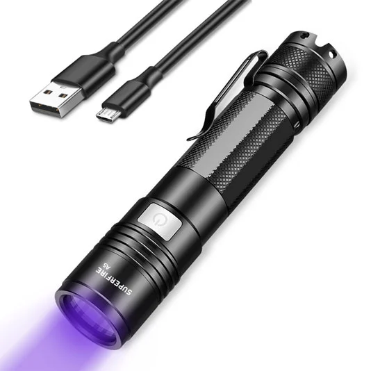 SUPERFIRE A5 395nm étanche petite lampe torche UV noire à main