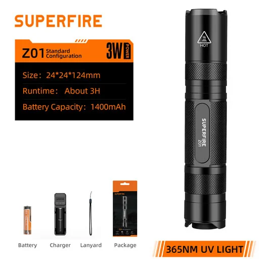 SUPERFIRE Z01 Rechargeable 365nm UV Torche