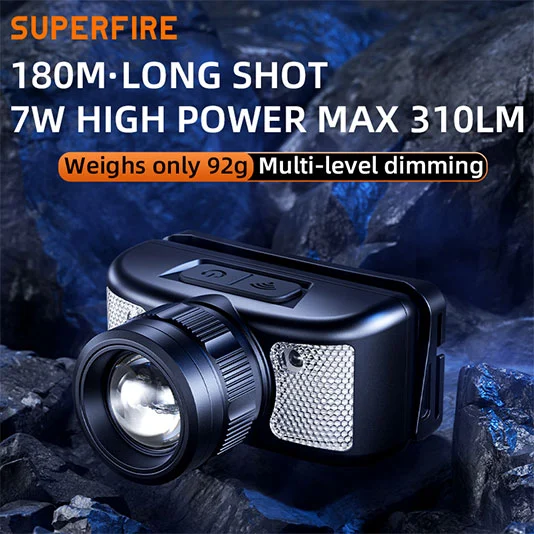 Lampe frontale à lumen 310 SUPERFIRE HL91 avec lumière blanche et rouge