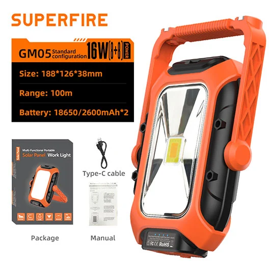 SUPERFIRE GM05 Lumière de travail magnétique solaire