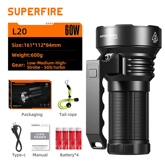 SUPERFIRE L20 Lampe de poche grande capacité