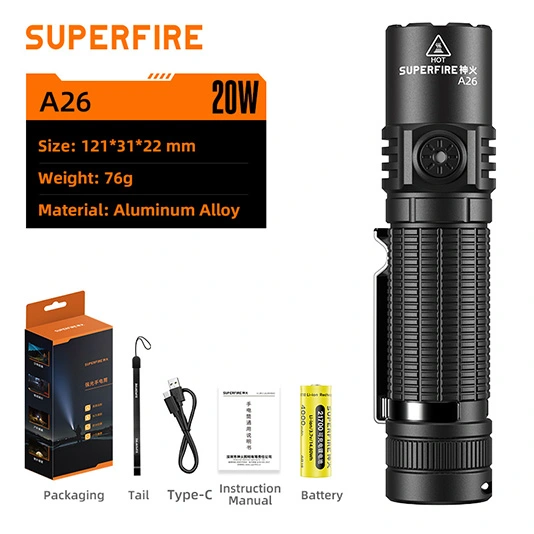 SUPERFIRE A26 Lampe de poche haute luminosité
