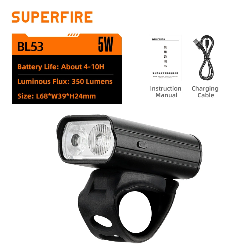 Lumière avant de bicyclette BL53: Phare de vélo compact à LED de 350 lumen avec charge USB-C
