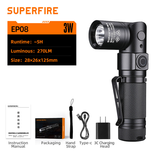SUPERFIRE EP08 Angle Anti-Explosion Flashlight - 270 Lumens LED Safety Light - 翻译中...